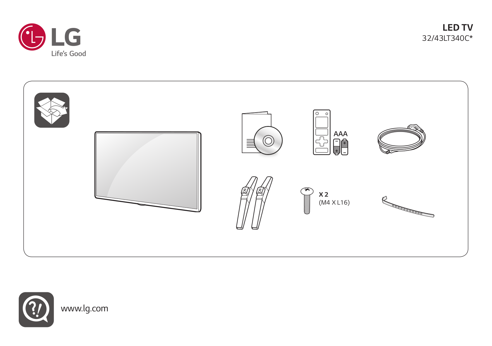 LG 43LT340C0ZB Quick Start Guide