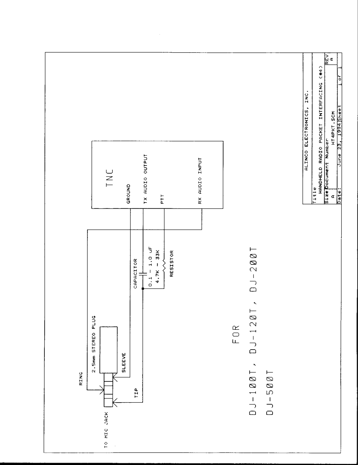 Alinco DJ-100T, DJ-120T, DJ-200T, DJ-500T Data Sheet