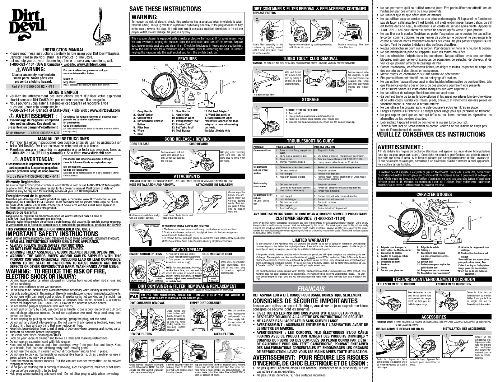 DIRTDEVIL SD40000CA User Manual