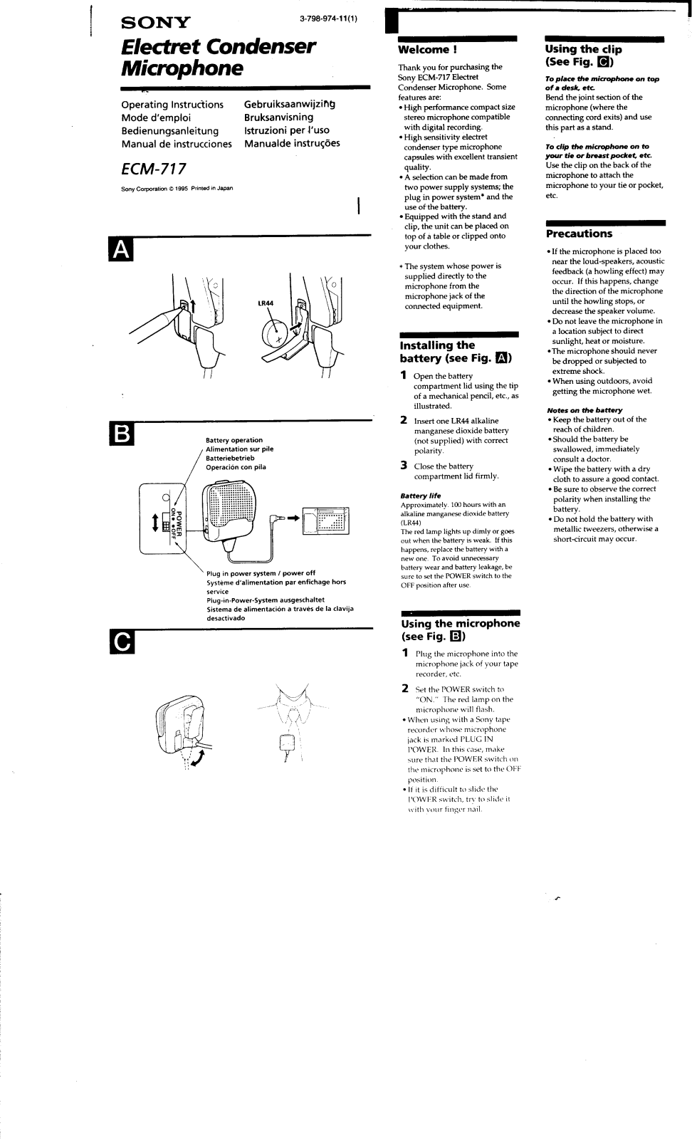 Sony ECM-717 Operating manual