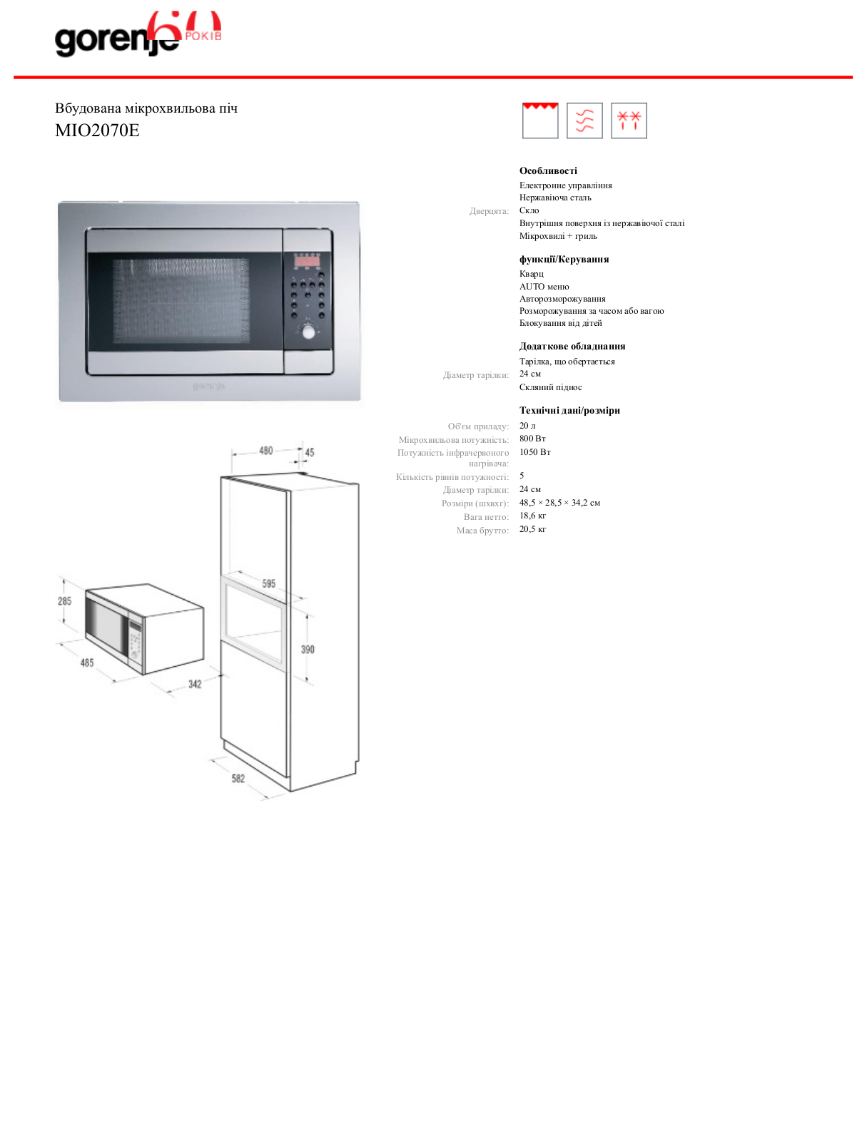 Gorenje MIO2070E DATASHEET