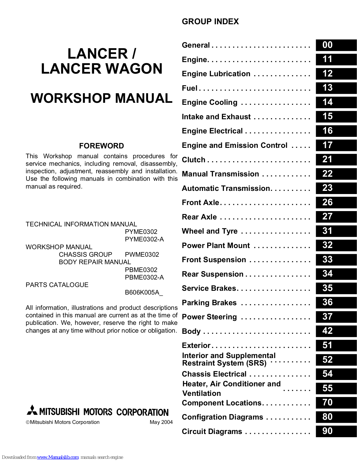 Mitsubishi MOTORS Lancer 2004, Lancer Wagon 2004 Workshop Manual