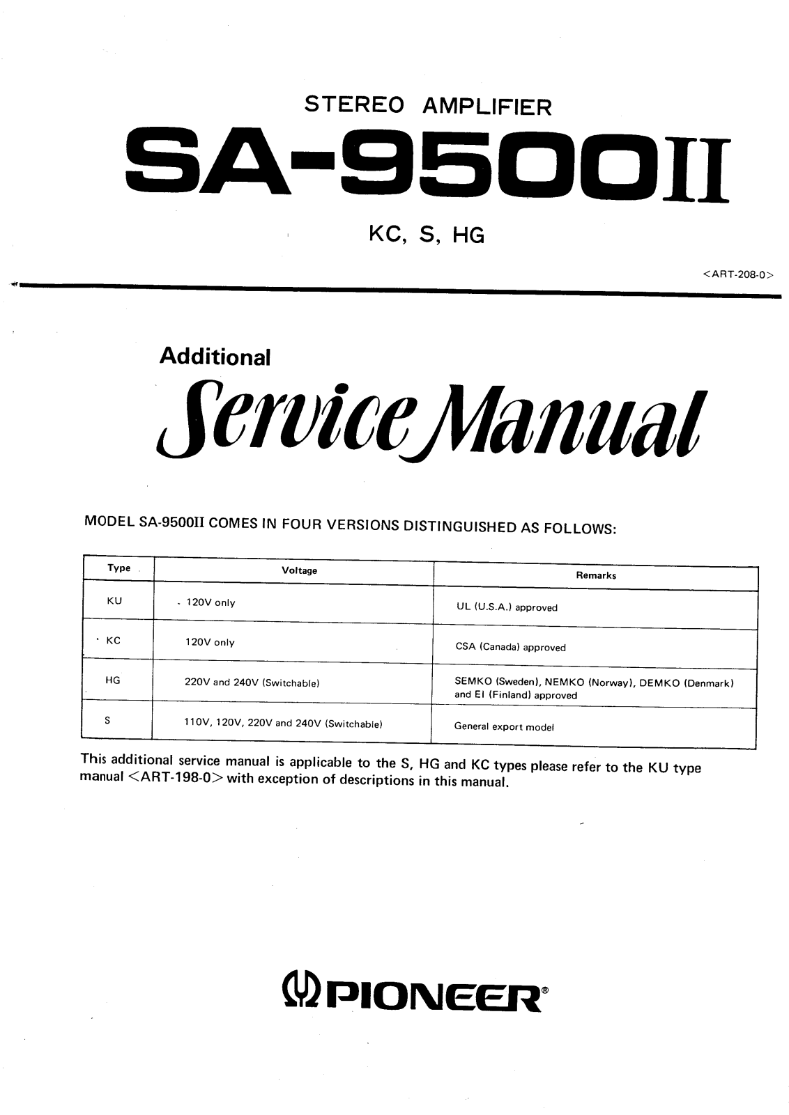 Pioneer SA-9500-II Service Manual