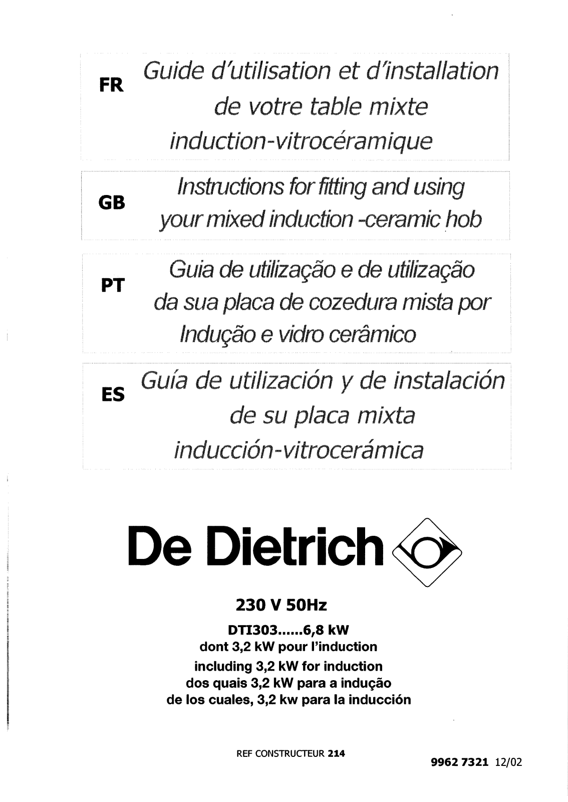 DE DIETRICH DTV303 User Manual