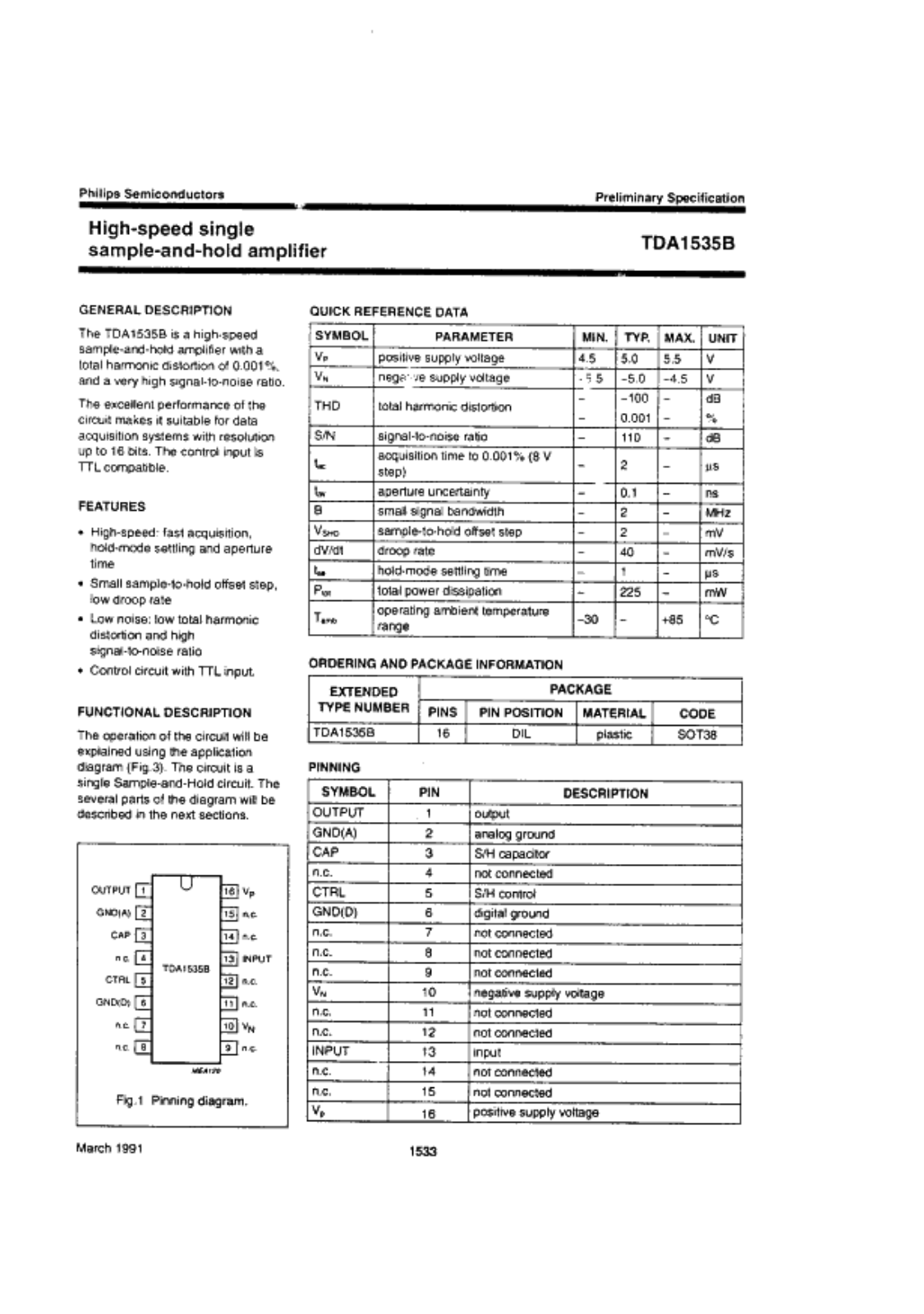 Philips TDA1535B Technical data