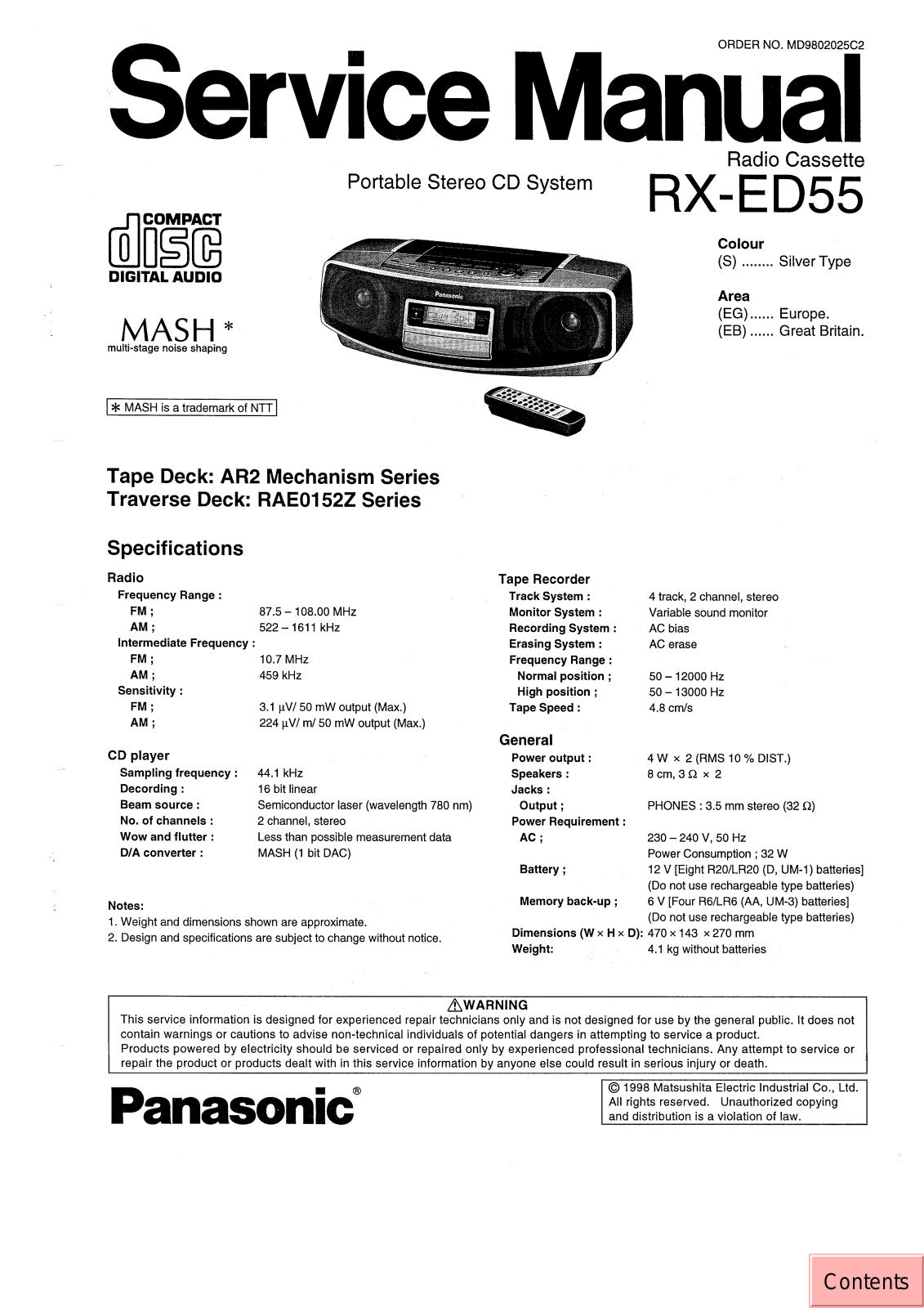 JVC RX ED55 EG, RX ED55 EB Service Manual