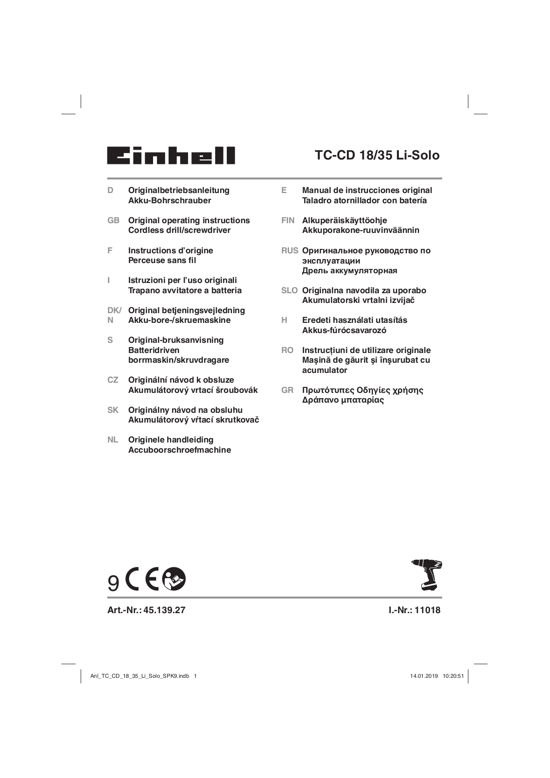 EINHELL TC-CD 18/35 Li - Solo User Manual