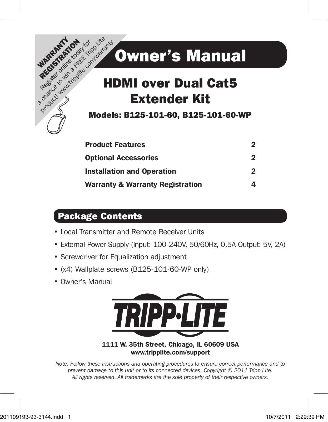 Tripp Lite B125-101-60-WP, B125-101-60 User Manual