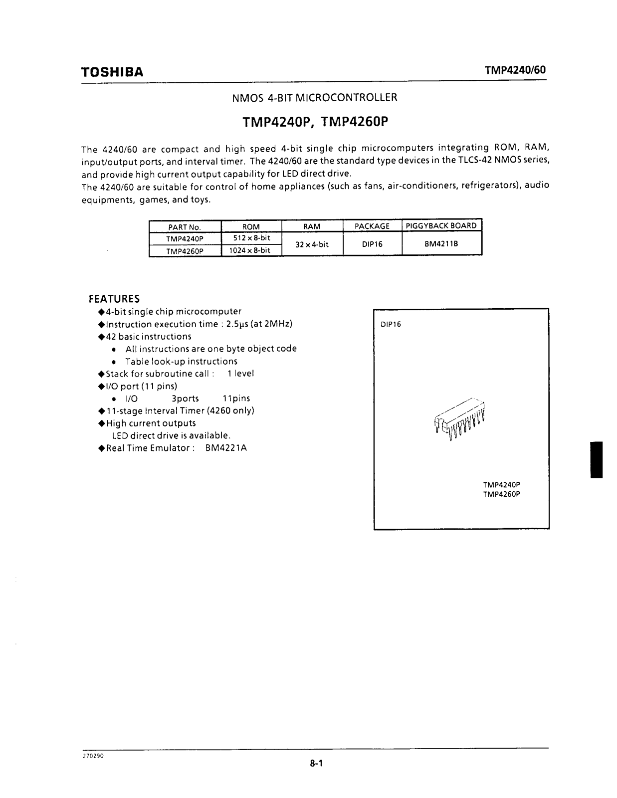 Toshiba TMP4240P Datasheet