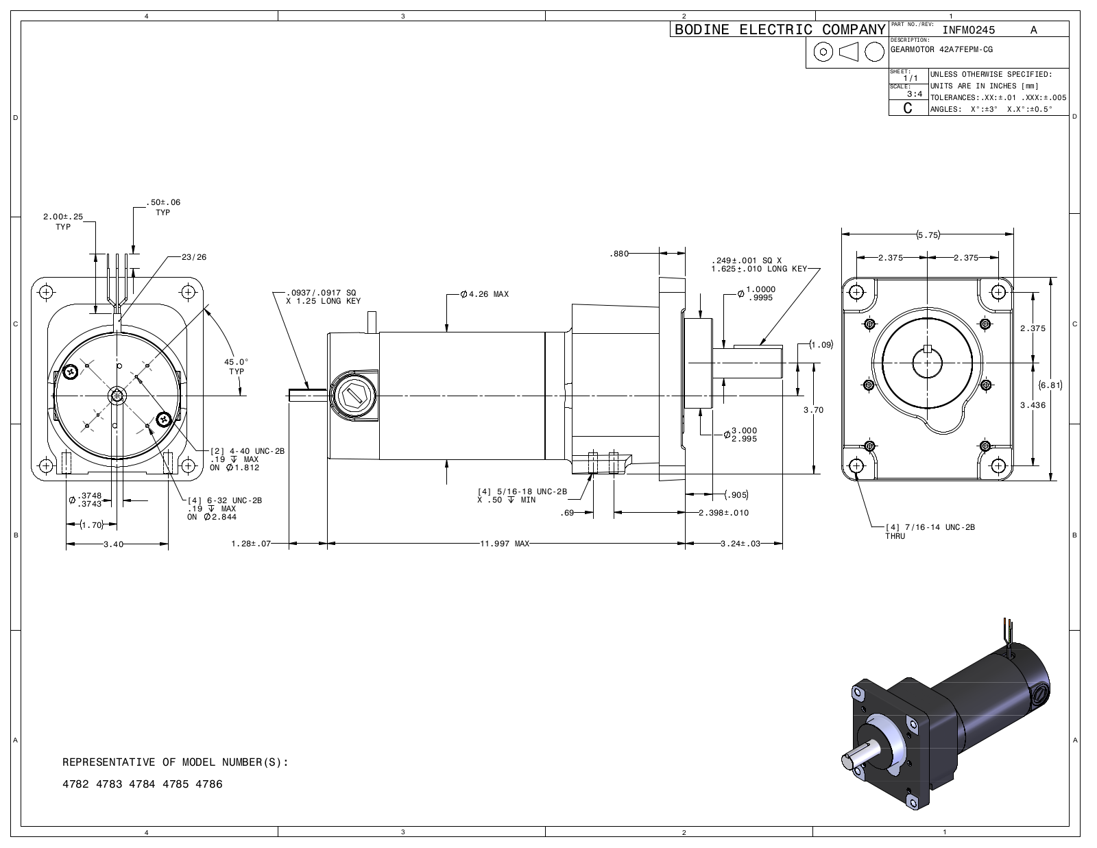 Bodine 4782, 4783, 4784, 4785, 4786 Reference Drawing