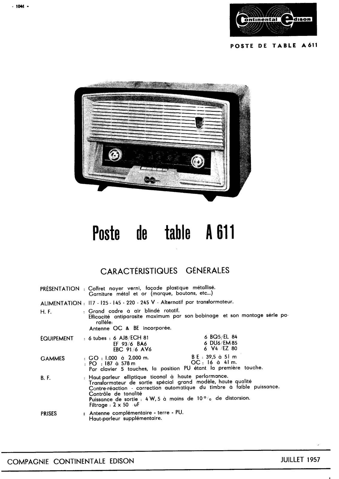 Continental Edison A-611 Schematic