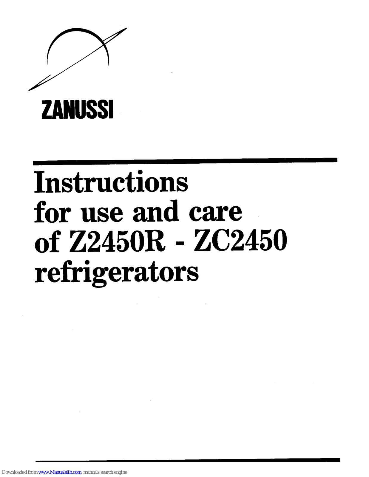 Zanussi ZC2450 Use And Care Instructions Manual