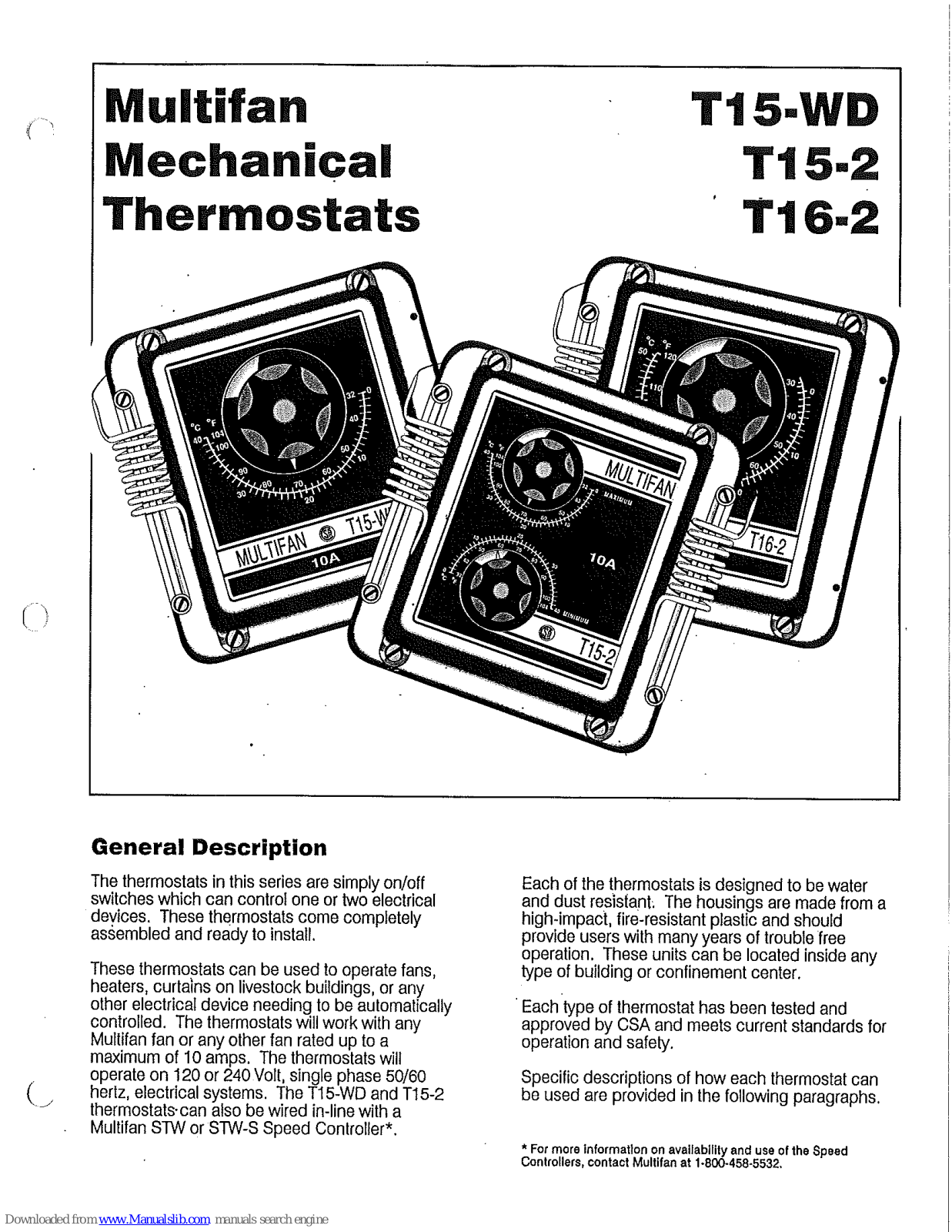 Multifan T15-WD, T16-2, T15-2 Instruction Manual