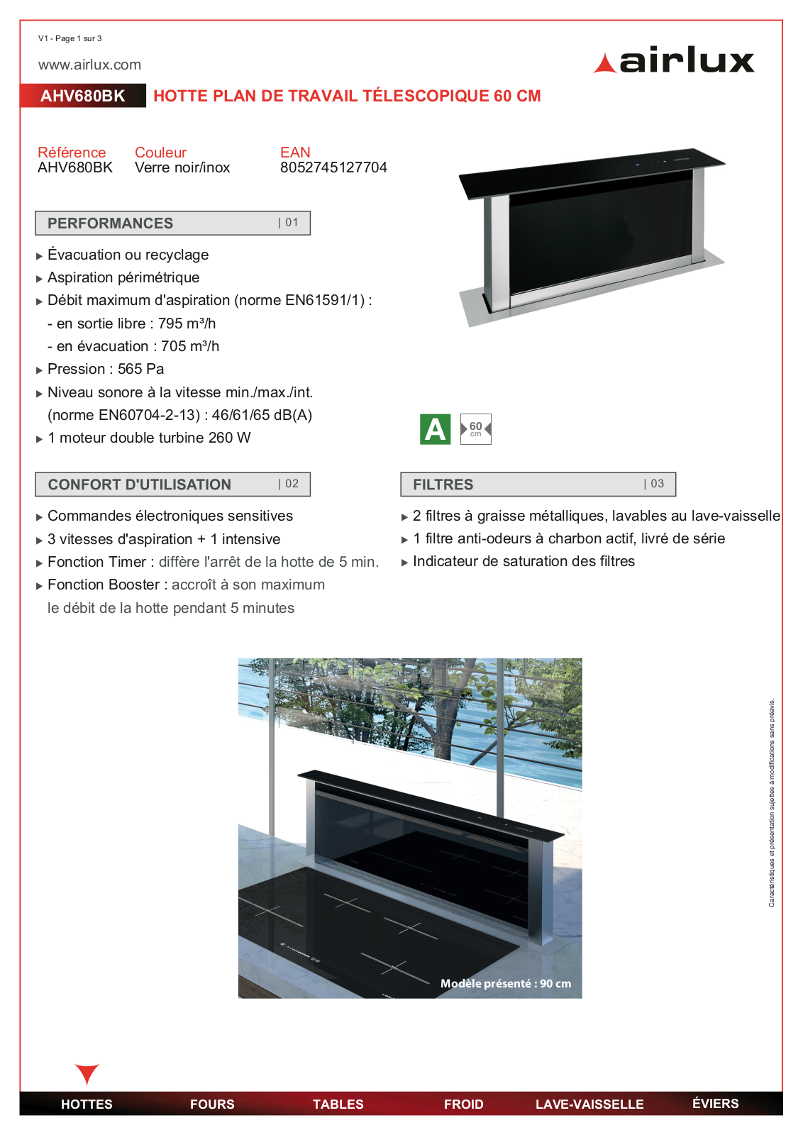 Airlux AHV680BK product sheet