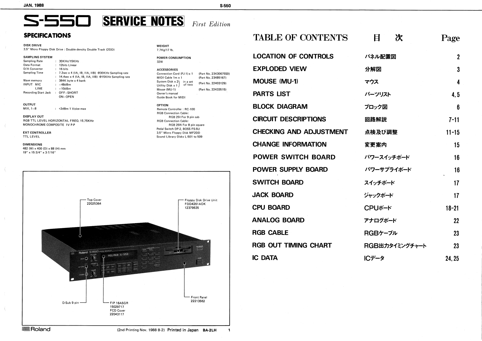 Roland S-550 Service Notes