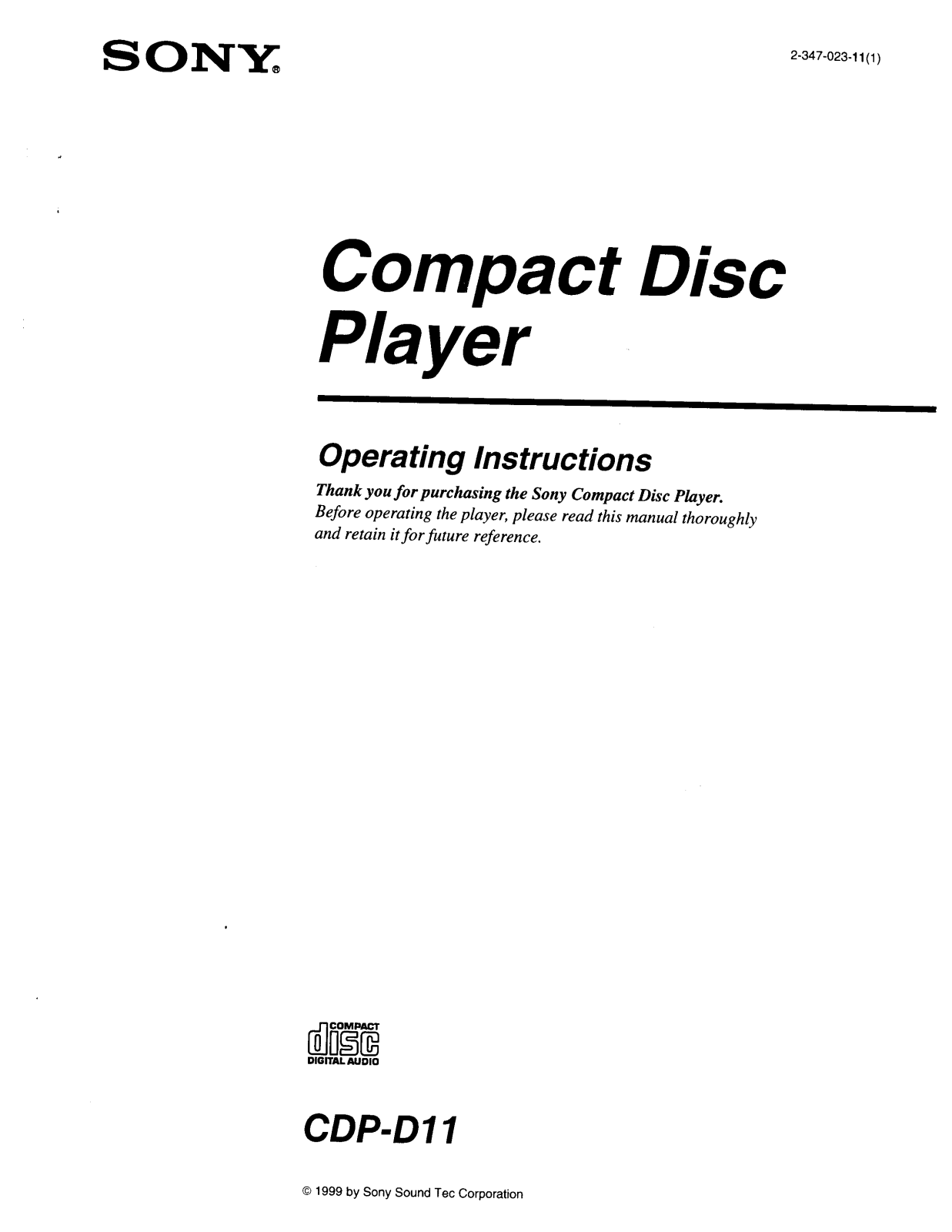 Sony CDP-D11 User Manual