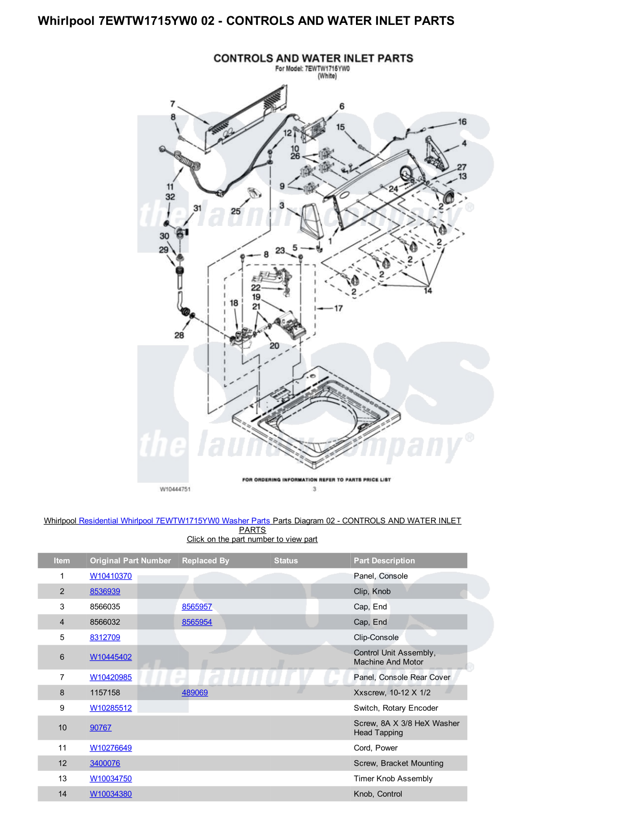 Whirlpool 7EWTW1715YW0 Parts Diagram