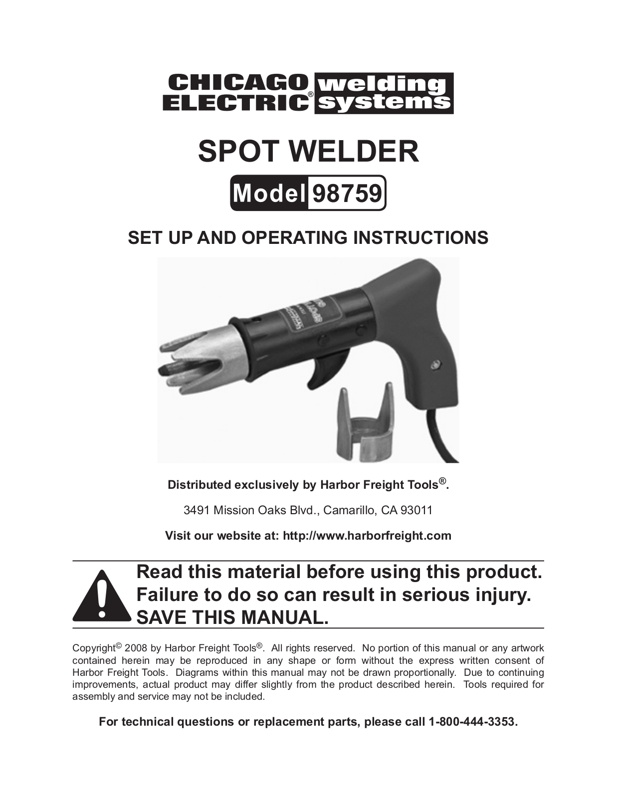 Chicago Electric 98759 User Manual