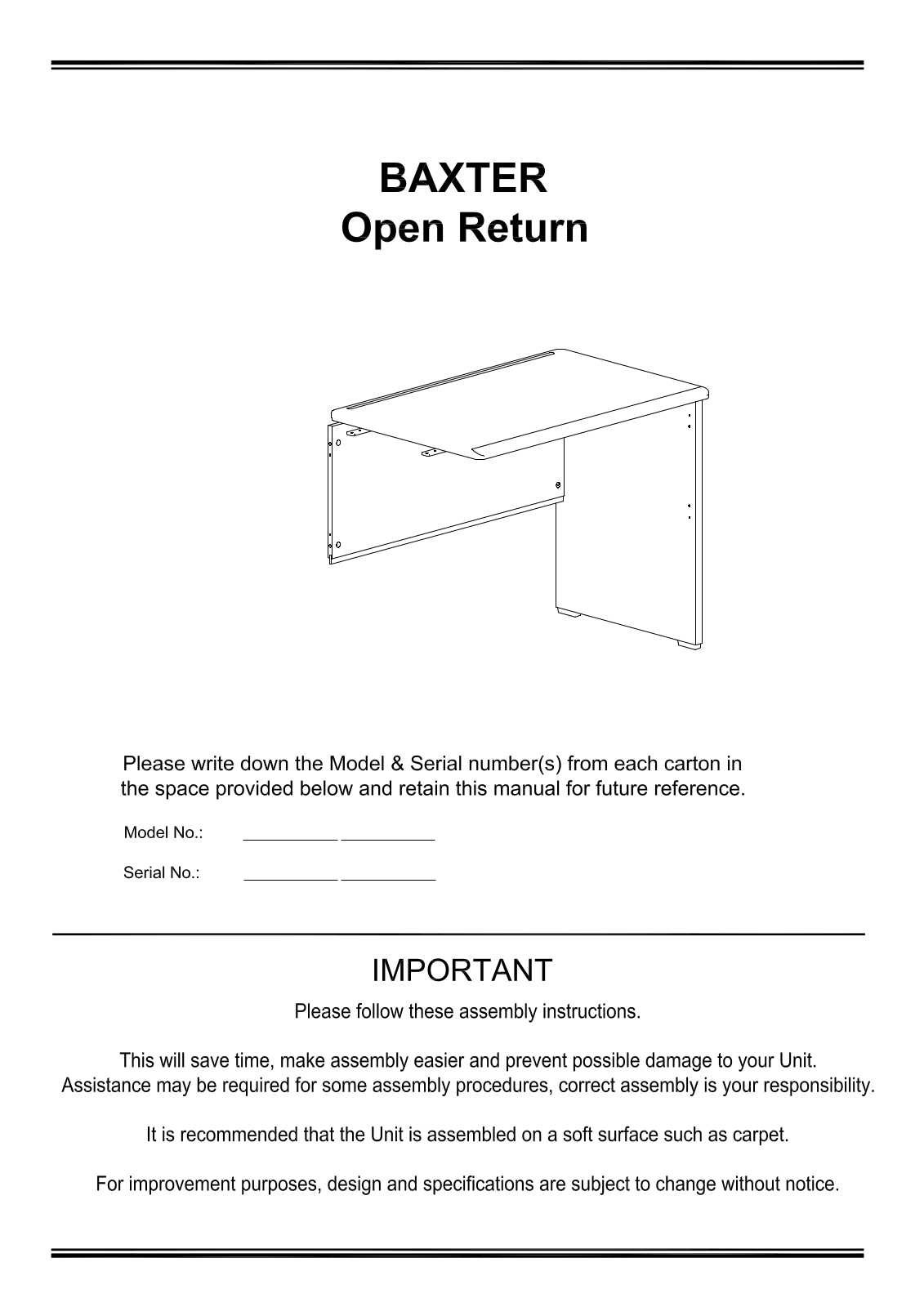 Freedom Baxter Return Open Assembly Instruction