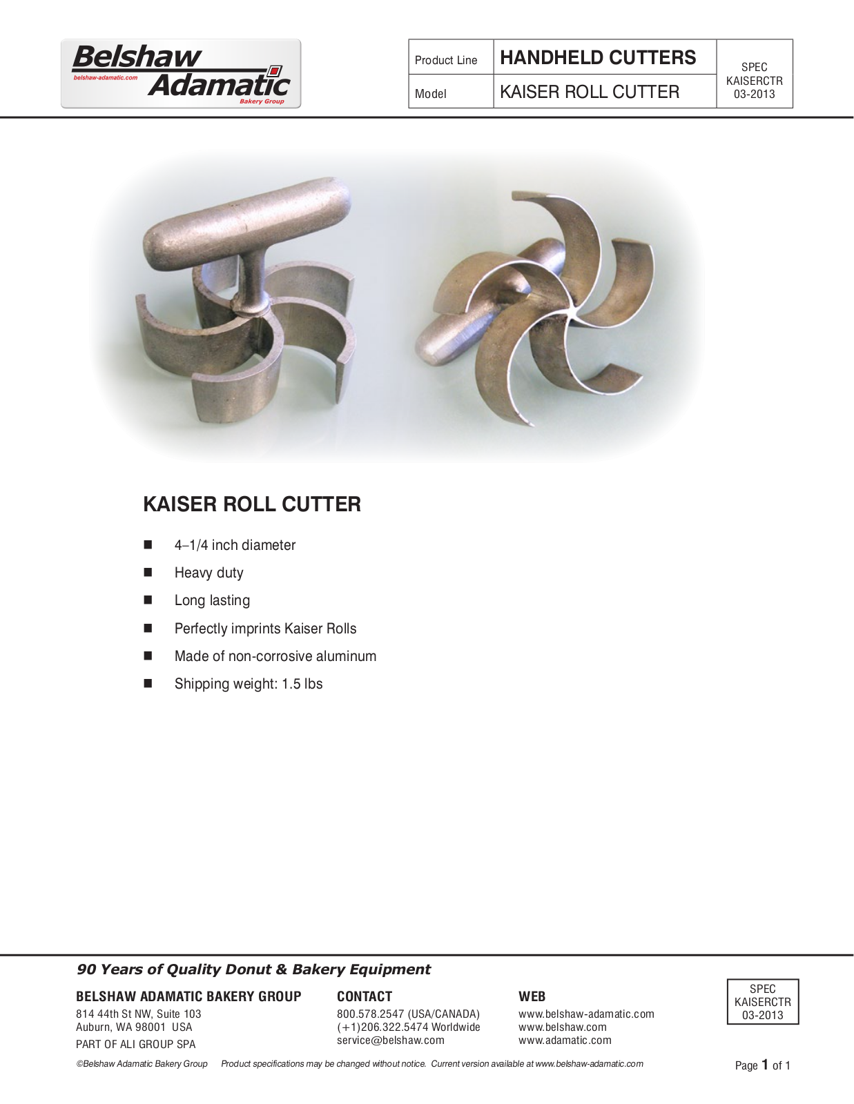 Belshaw Adamatic KAISER ROLL CUTTER User Manual