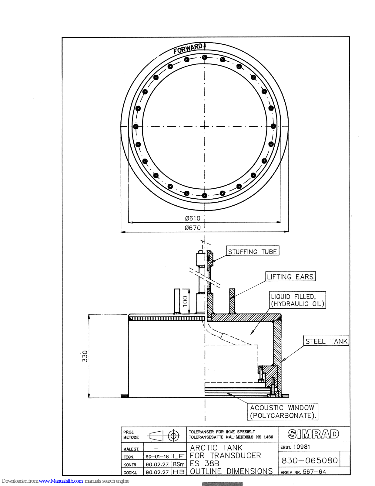 Simrad ARCTIC TANK OUTLINE DIMENSIONS - SCHEMA REV A, ES38B Dimensions