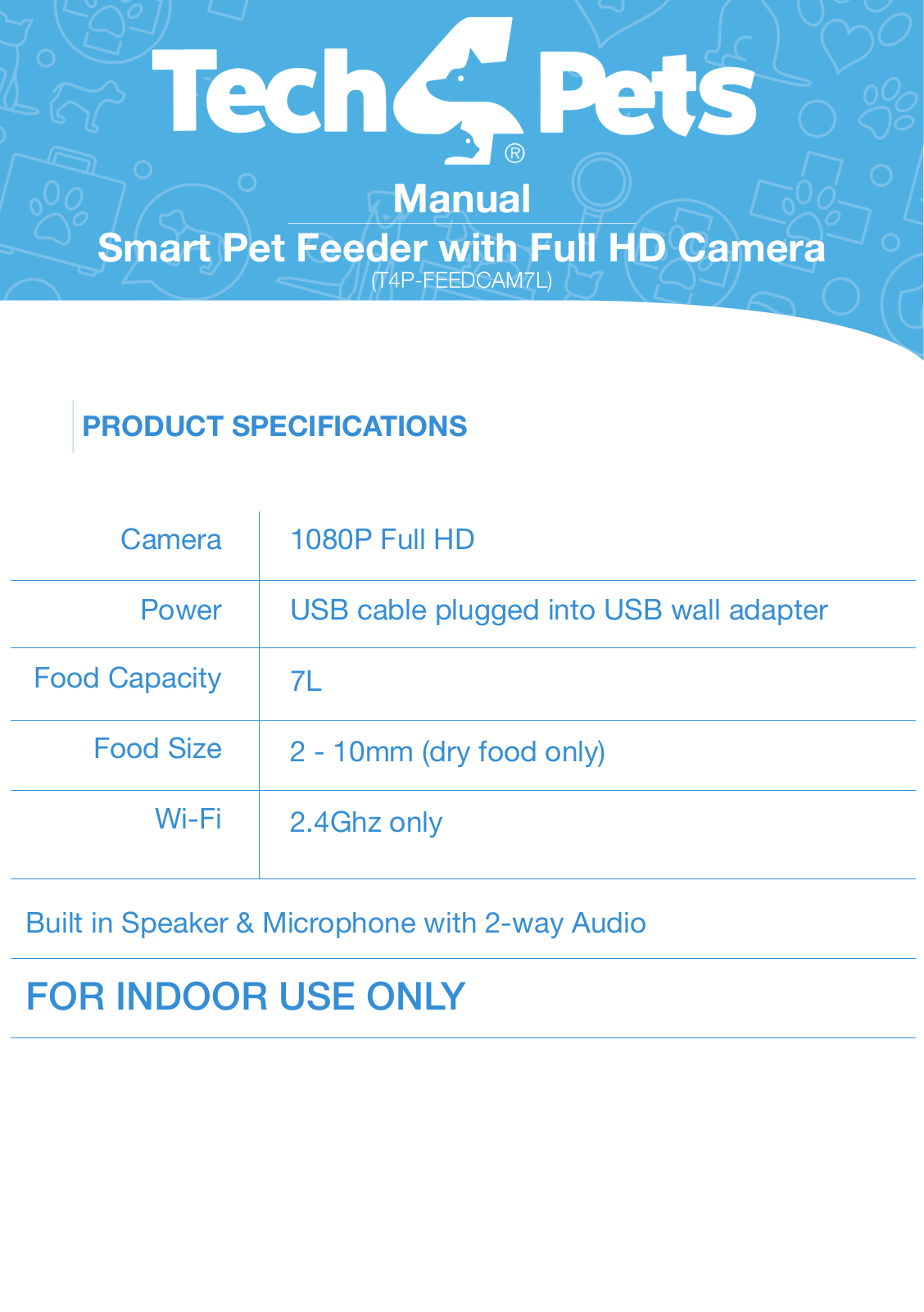 Tech4Pets T4P-FEEDCAM7L SPECIFICATIONS - ManualMachine.com