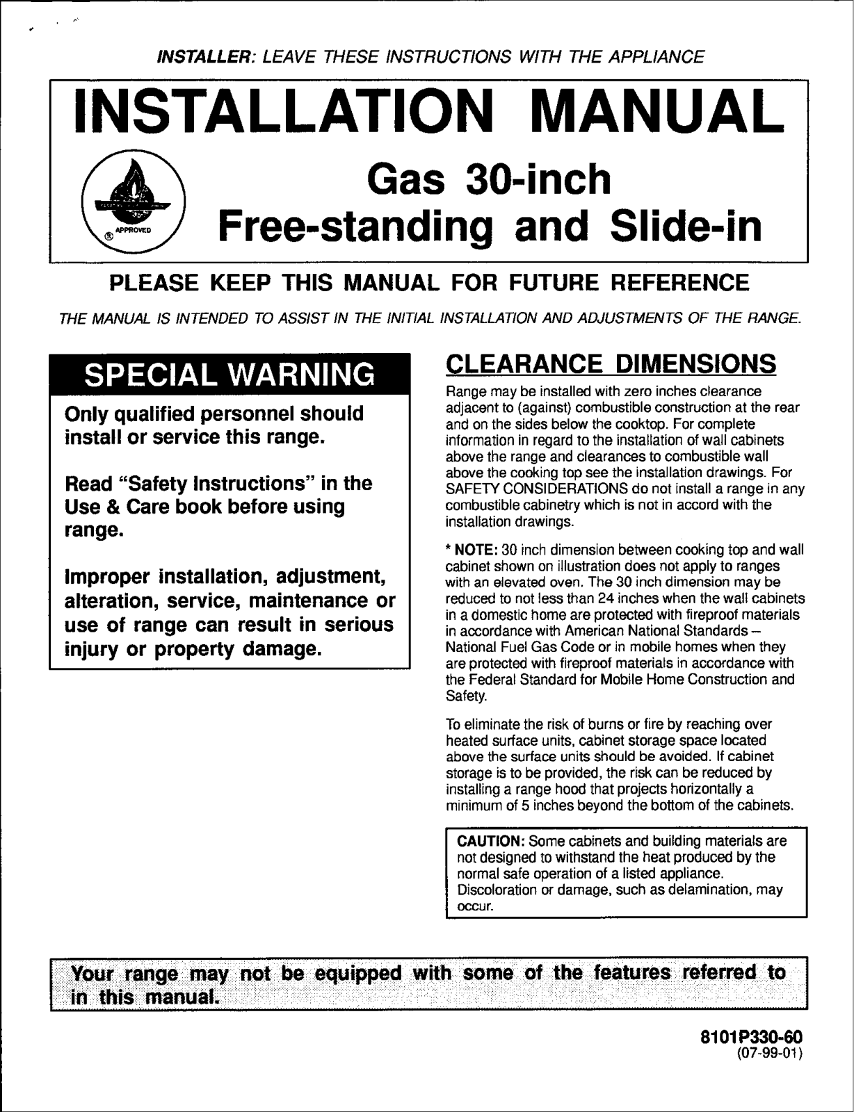 Magic Chef CGS1230ADT, CGS1750ADH, CGS1750ADL, 31315VBM, 31315VBV Installation Instructions