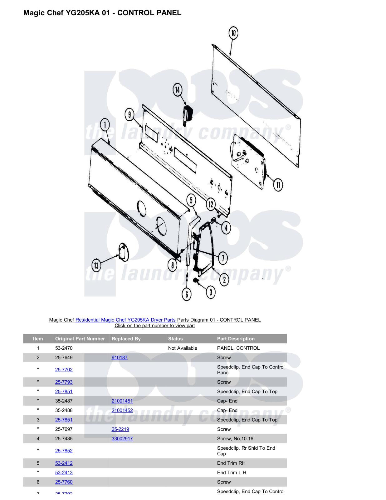 Magic Chef YG205KA Parts Diagram