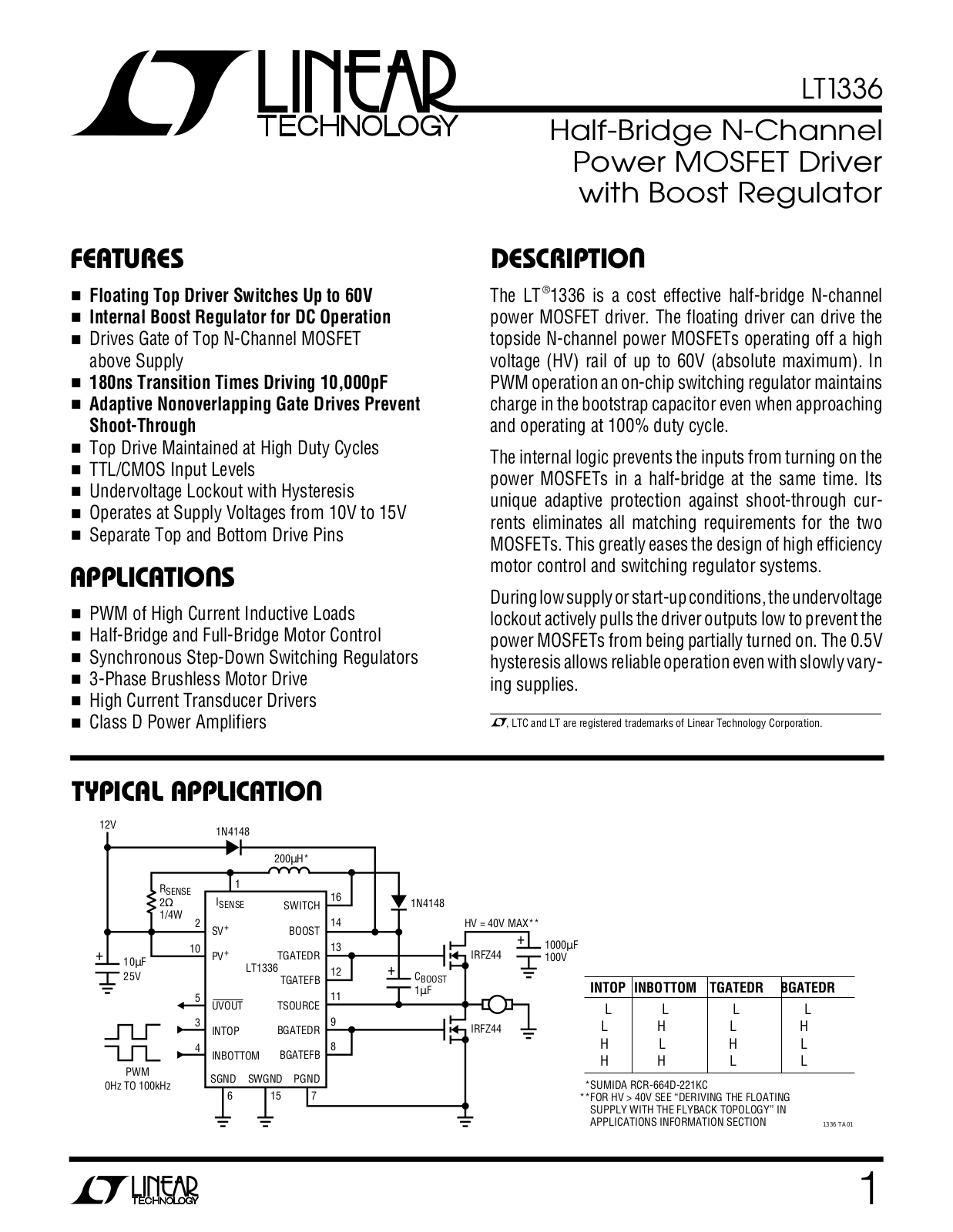 Linear Technology LT1336 Datasheet