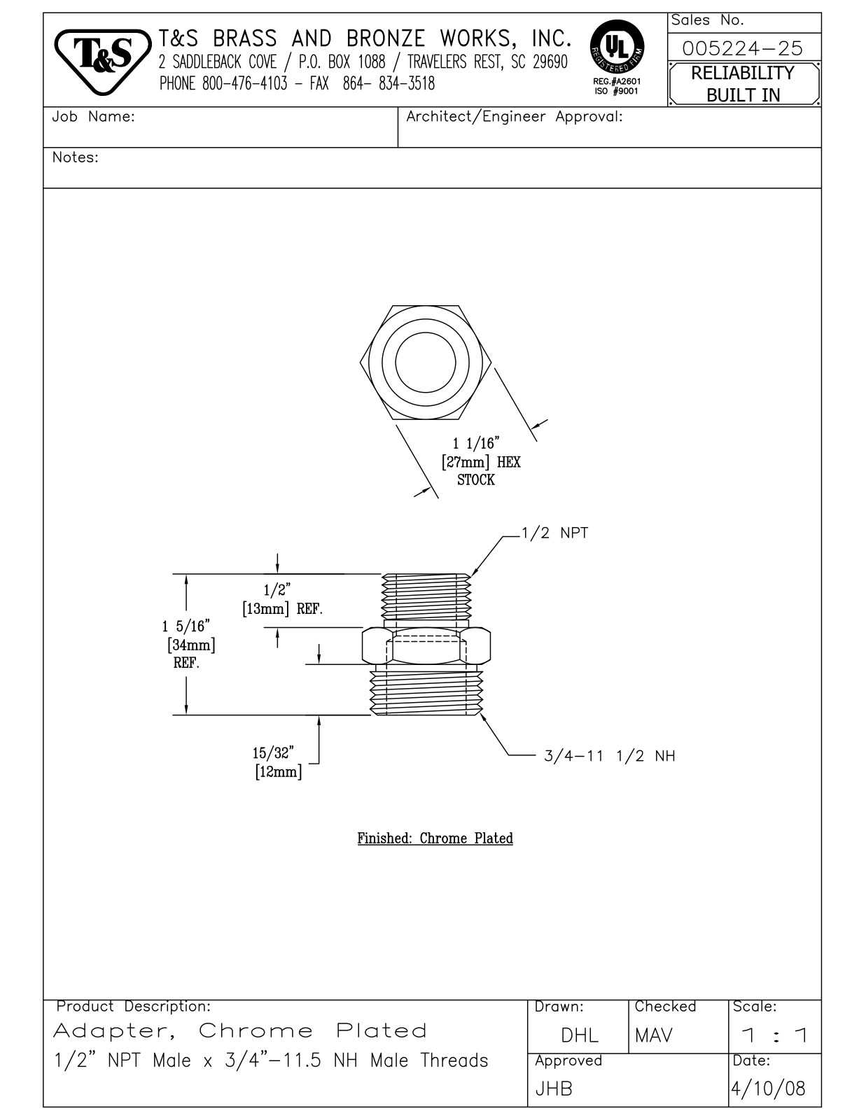 T&S Brass 005224-25 User Manual