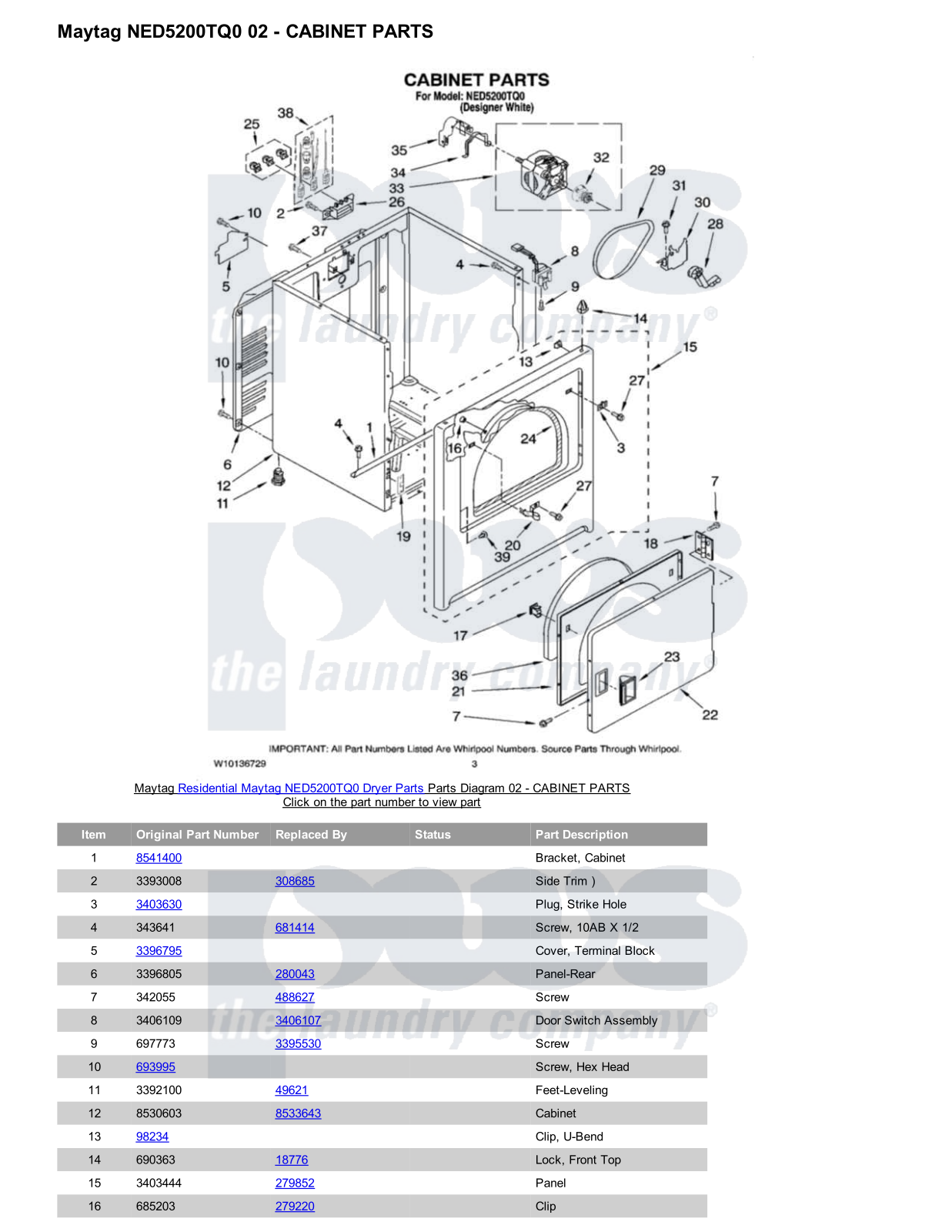 Maytag NED5200TQ0 Parts Diagram