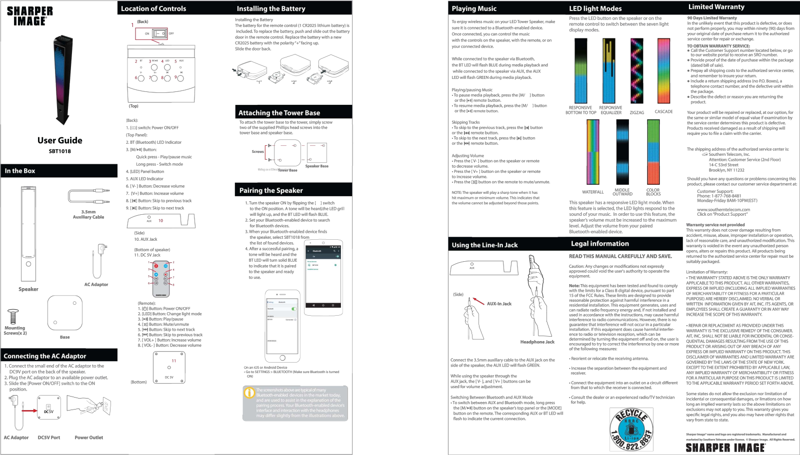 Sharper image SBT1018 User Manual