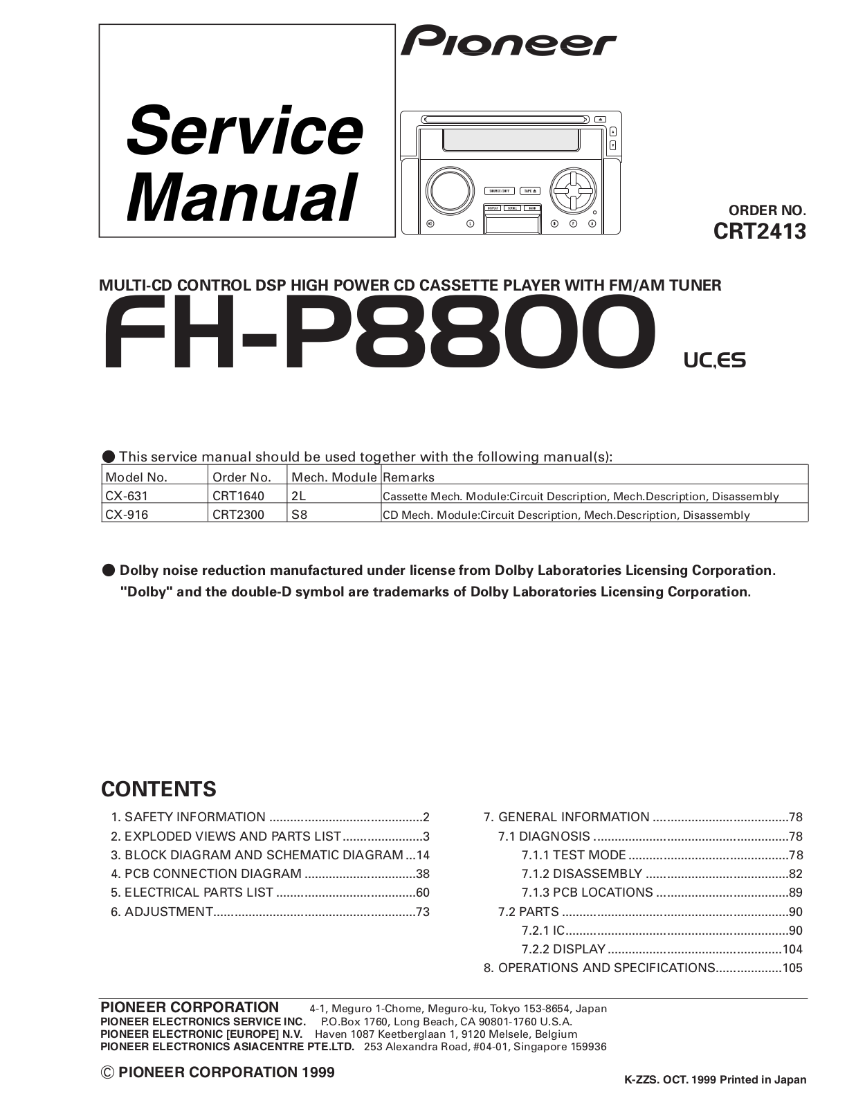 Pioneer FH-P8800 Service Manual