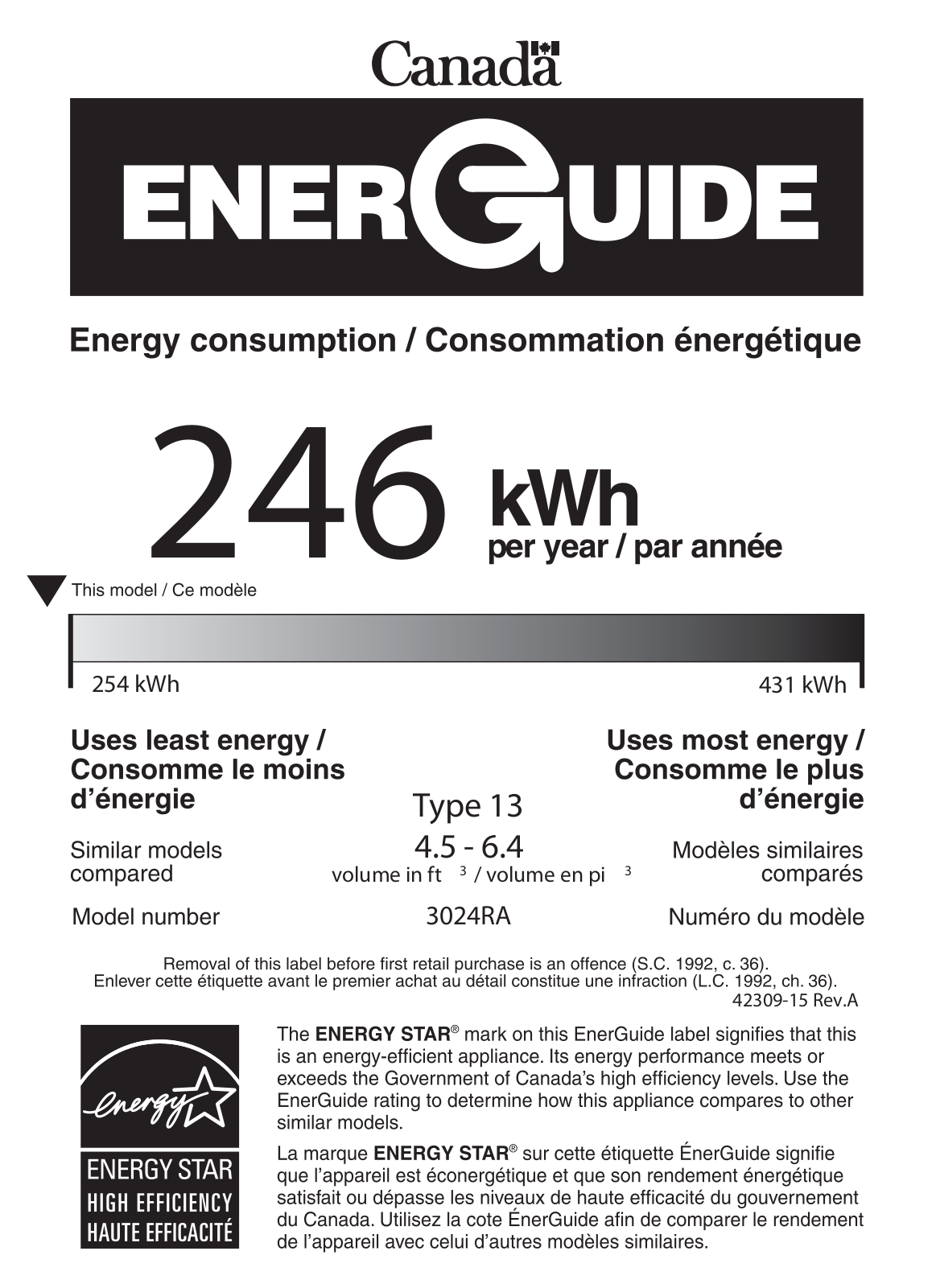 U-line U3024RINT01A Energy Guide