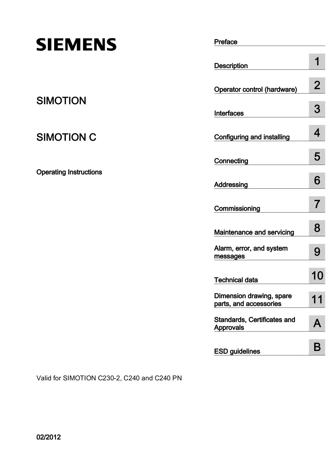 Siemens SIMOTION C, SIMOTION C230-2, SIMOTION C240 PN, SIMOTION C240, SIMOTION C Series Operating Instructions Manual