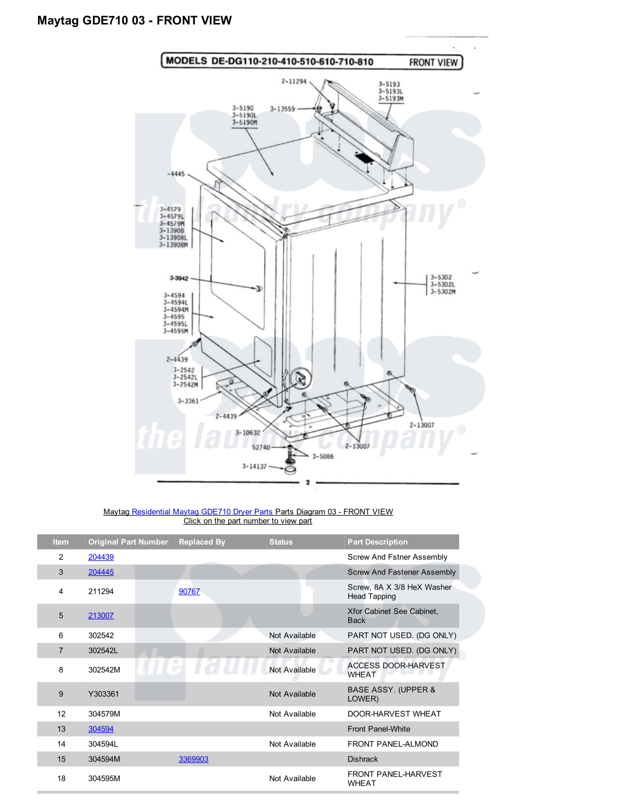 Maytag GDE710 Parts Diagram