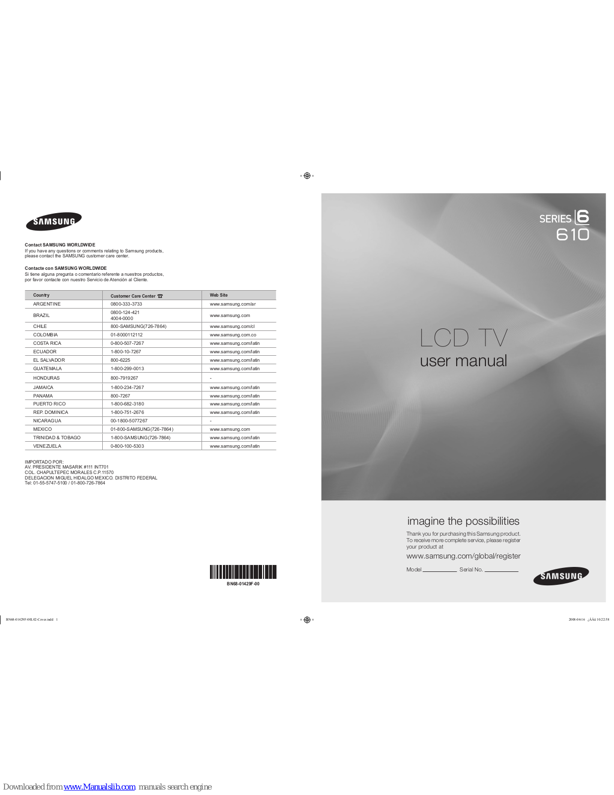 Samsung SERIES 6 610, LN32A610, LN40A610, LN46A610A3R, LN52A610A3R User Manual