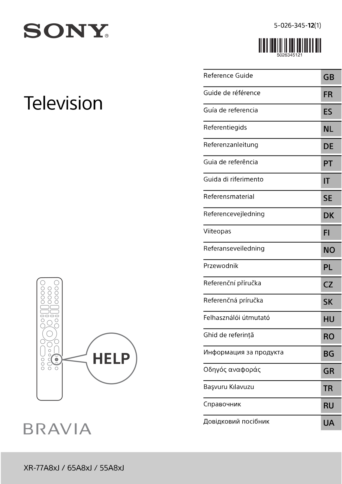 Sony XR77A80J, XR65A80J User Manual