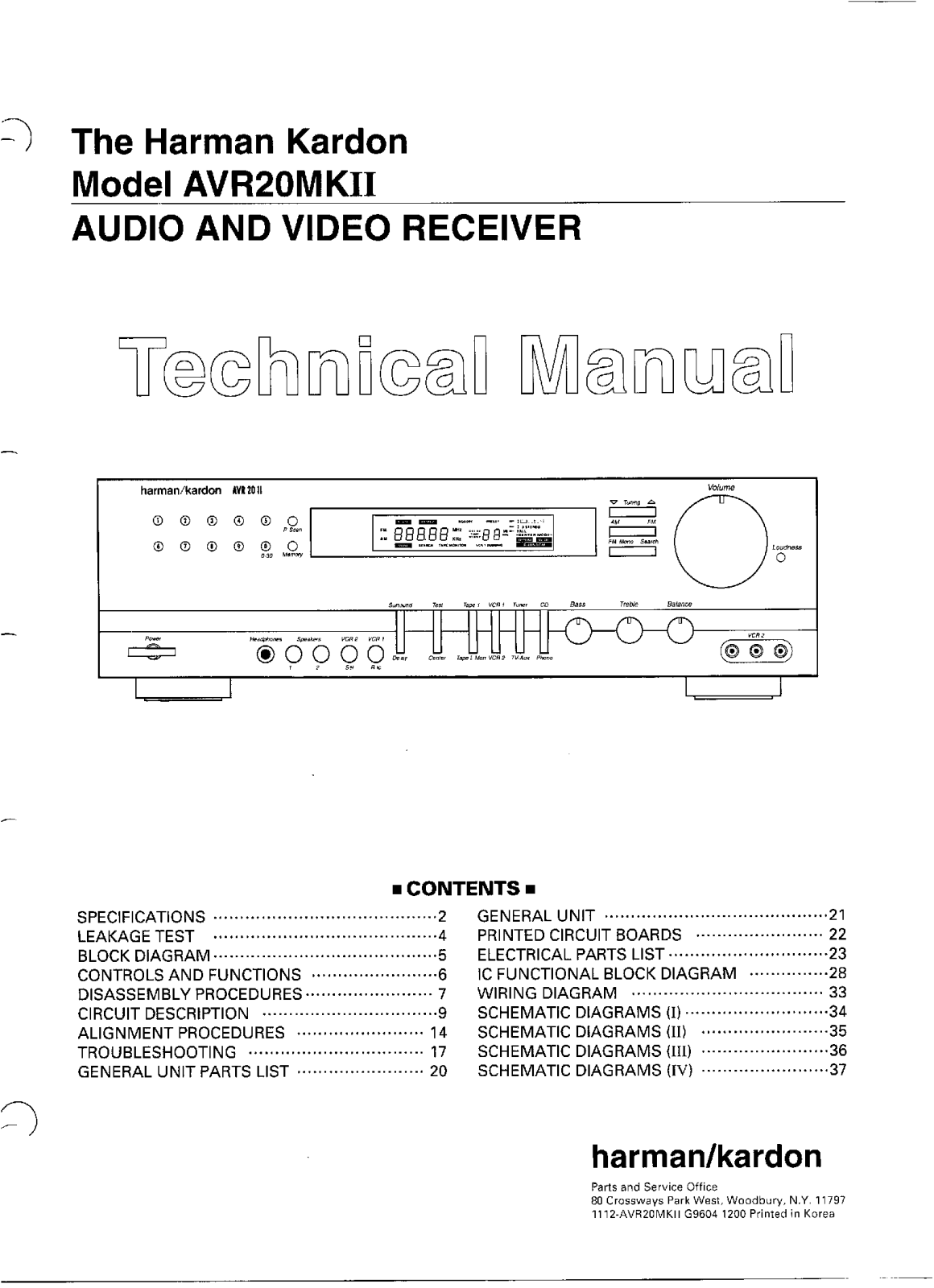 Harman Kardon A-402, AVR-20 Mk2 Service manual