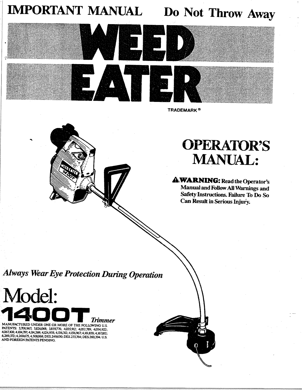 Weed eater 1400T User Manual