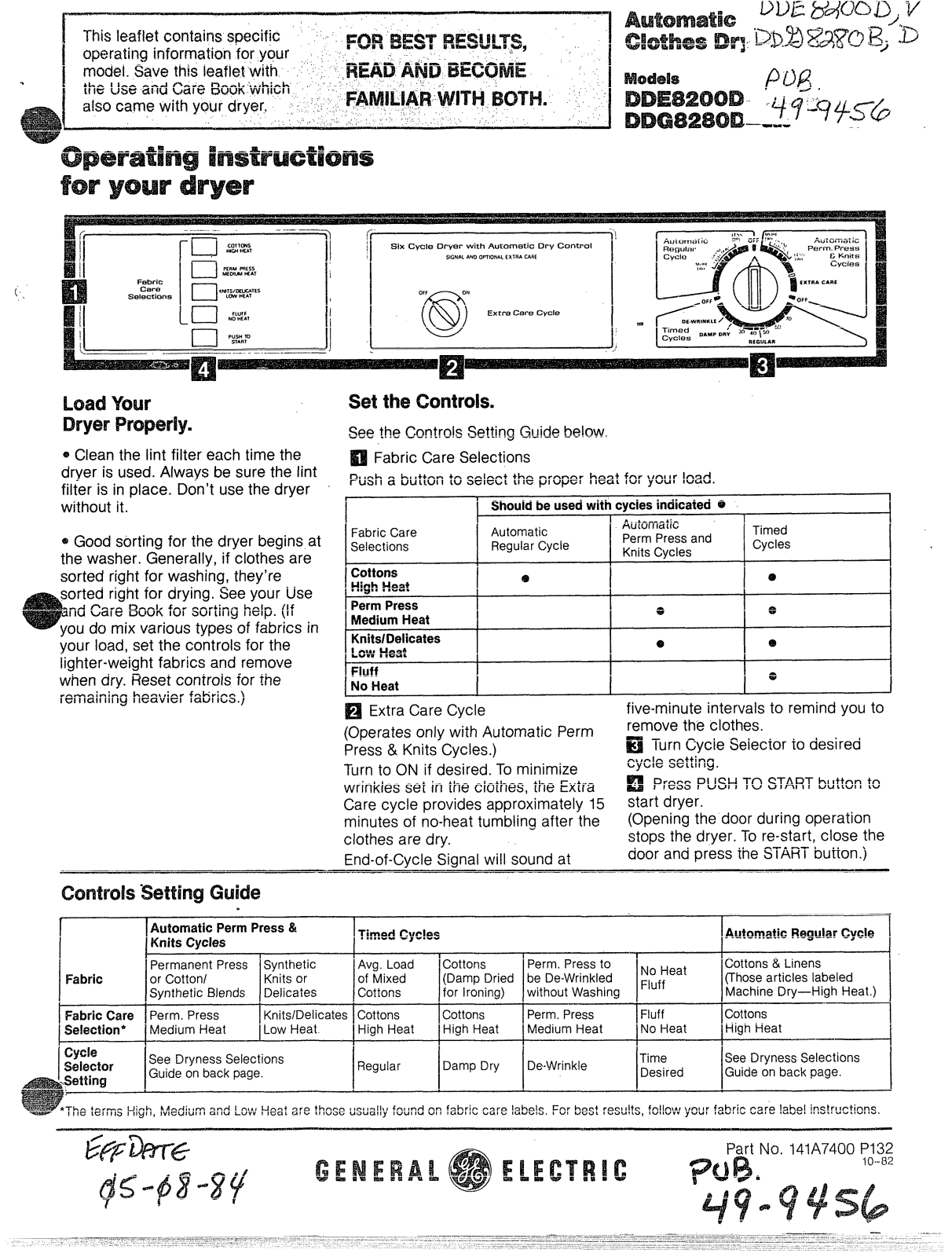 GE DDG8280D, DDE8200D Operation Instructions - ManualMachine.com
