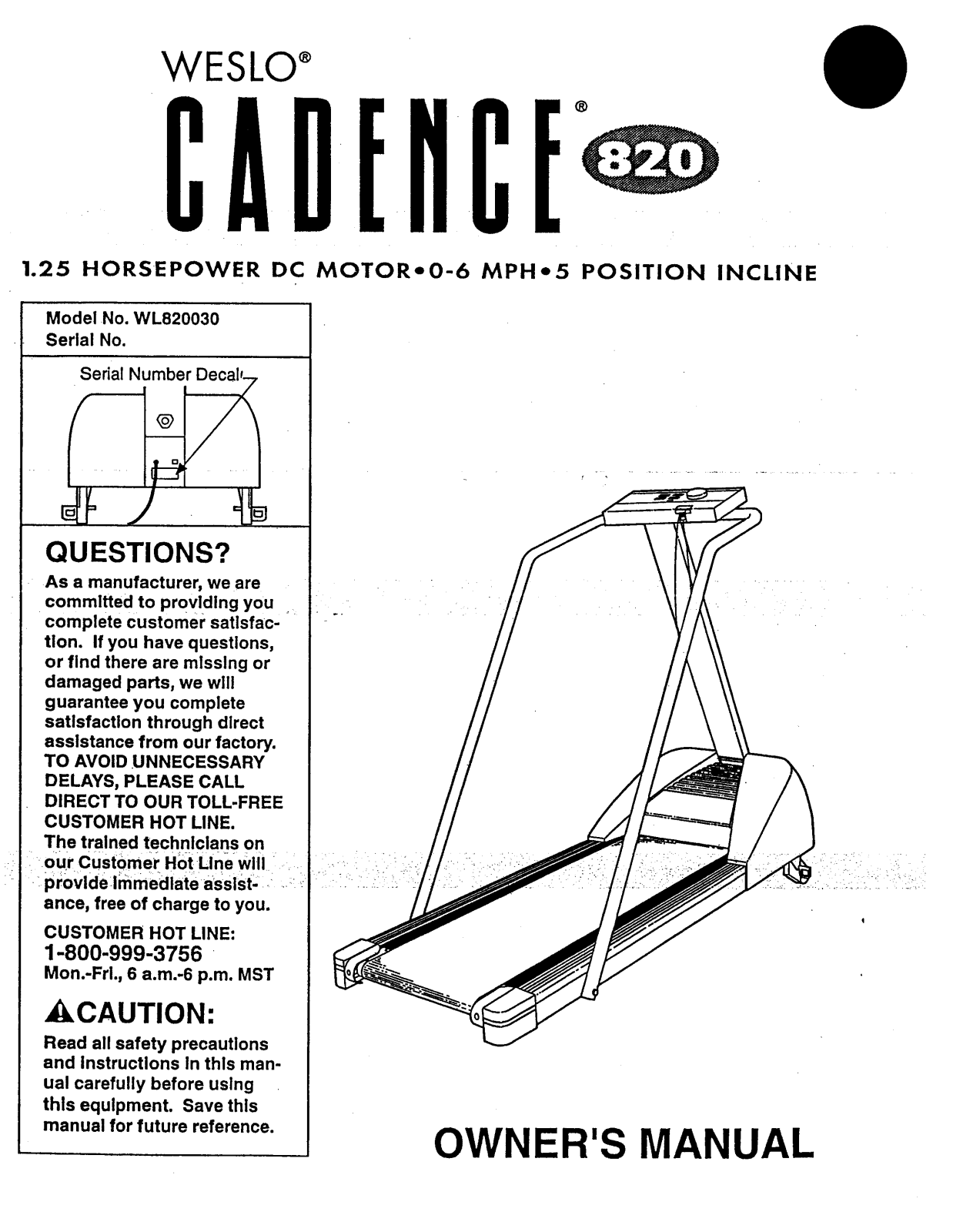 Weslo WL820030 Owner's Manual