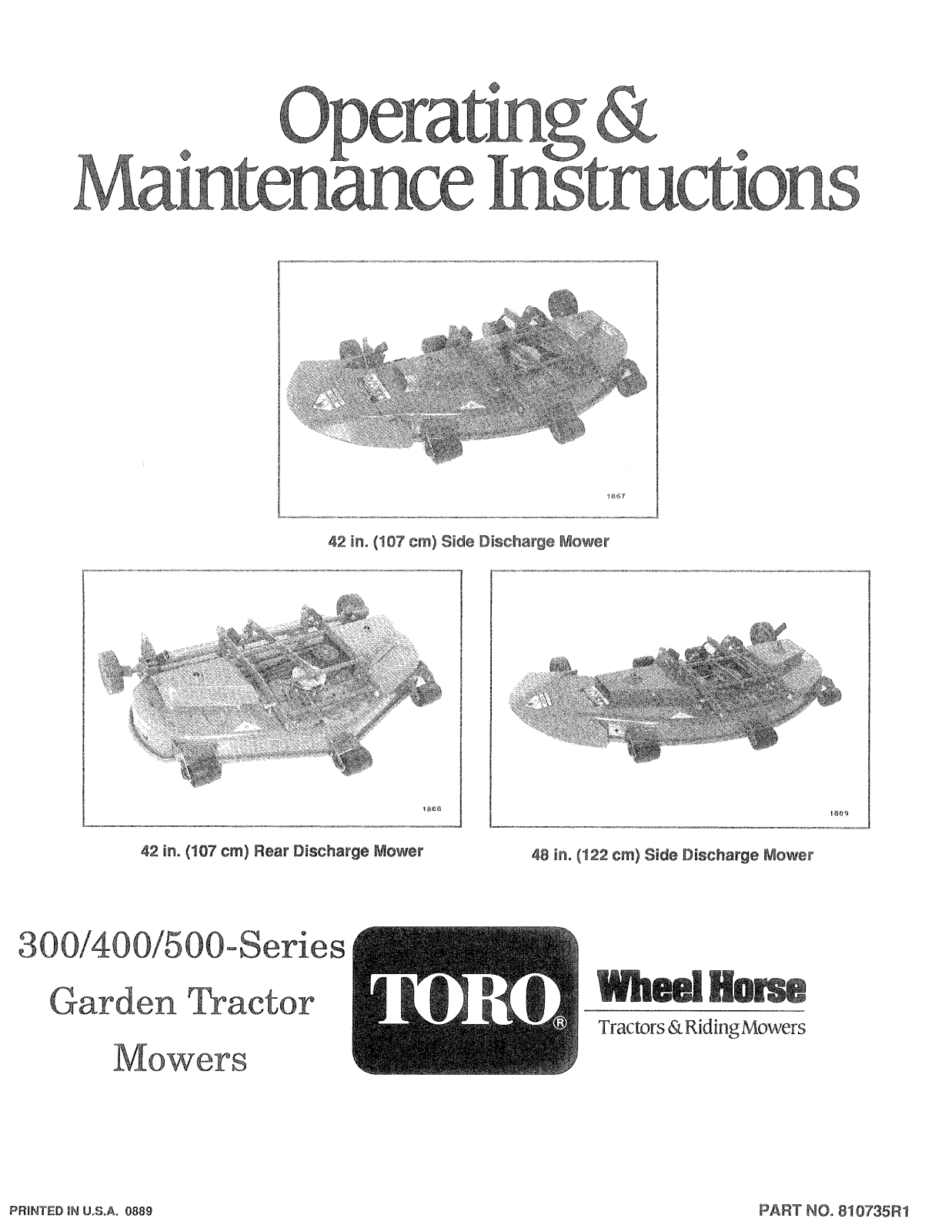 Toro 05-36MR05, 15-42RC02, 15-42SC03, 15-48SC03 Operator's Manual