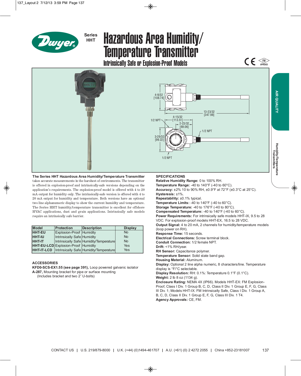 Dwyer Instruments HHT Data sheet