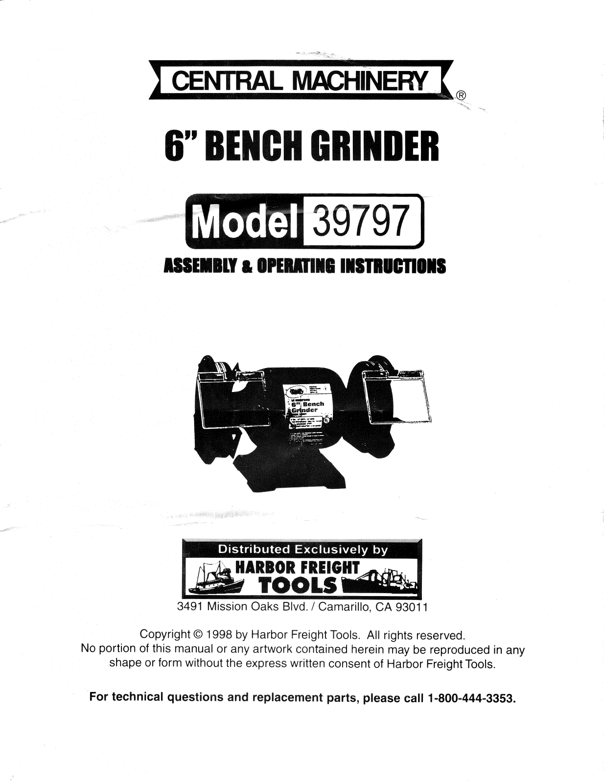 Central Machinery 39797 Operating Instructions