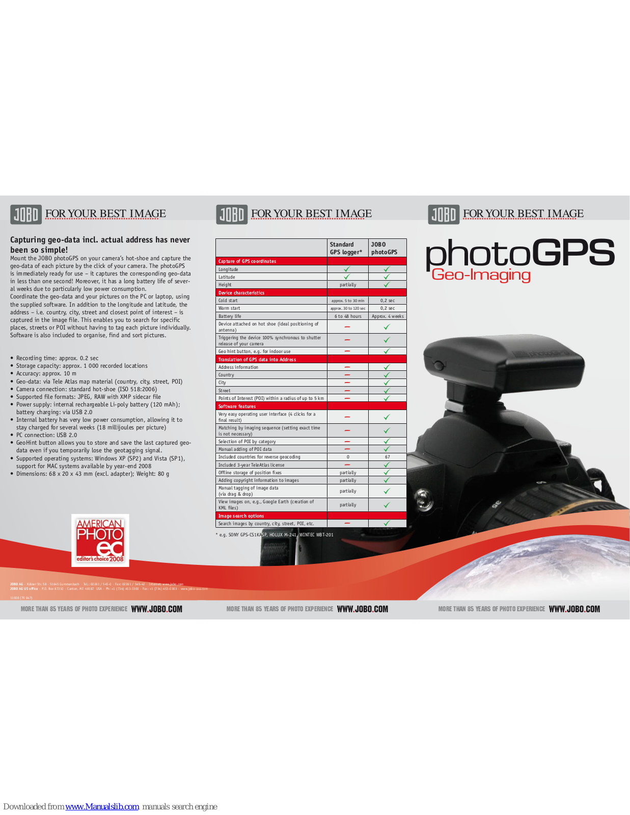 JOBO Geo-Imaging PhotoGPS Camera, PhotoGPS Brochure