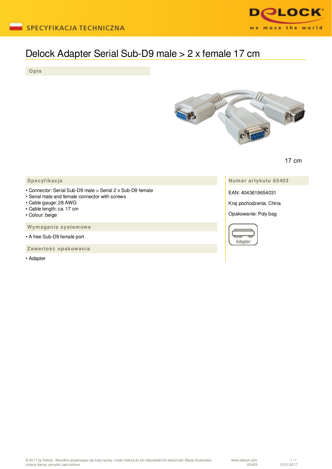 DeLOCK RS-232 cable 9-pol-plug-2x 9-pol-socket 0.17m User Manual