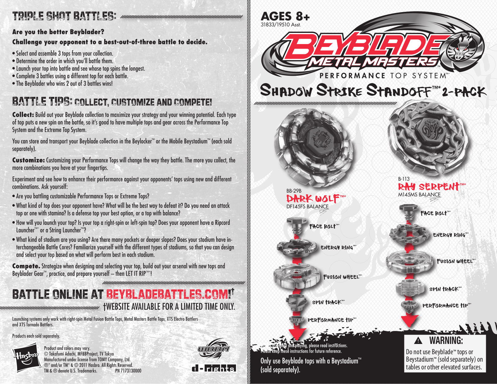 HASBRO Beyblade Dark Wolf and Ray Serpent User Manual