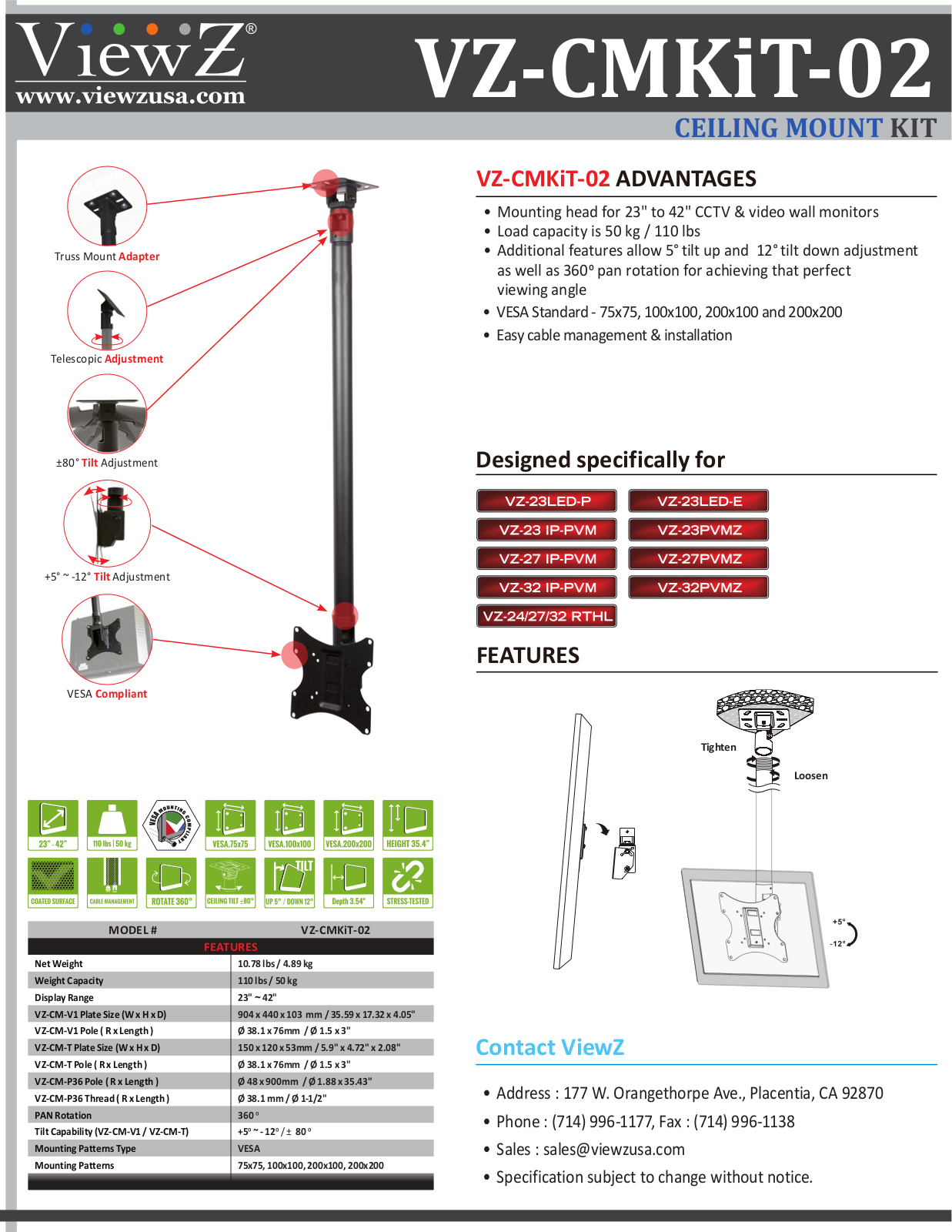 ViewZ VZ-CMKiT-02 Specsheet