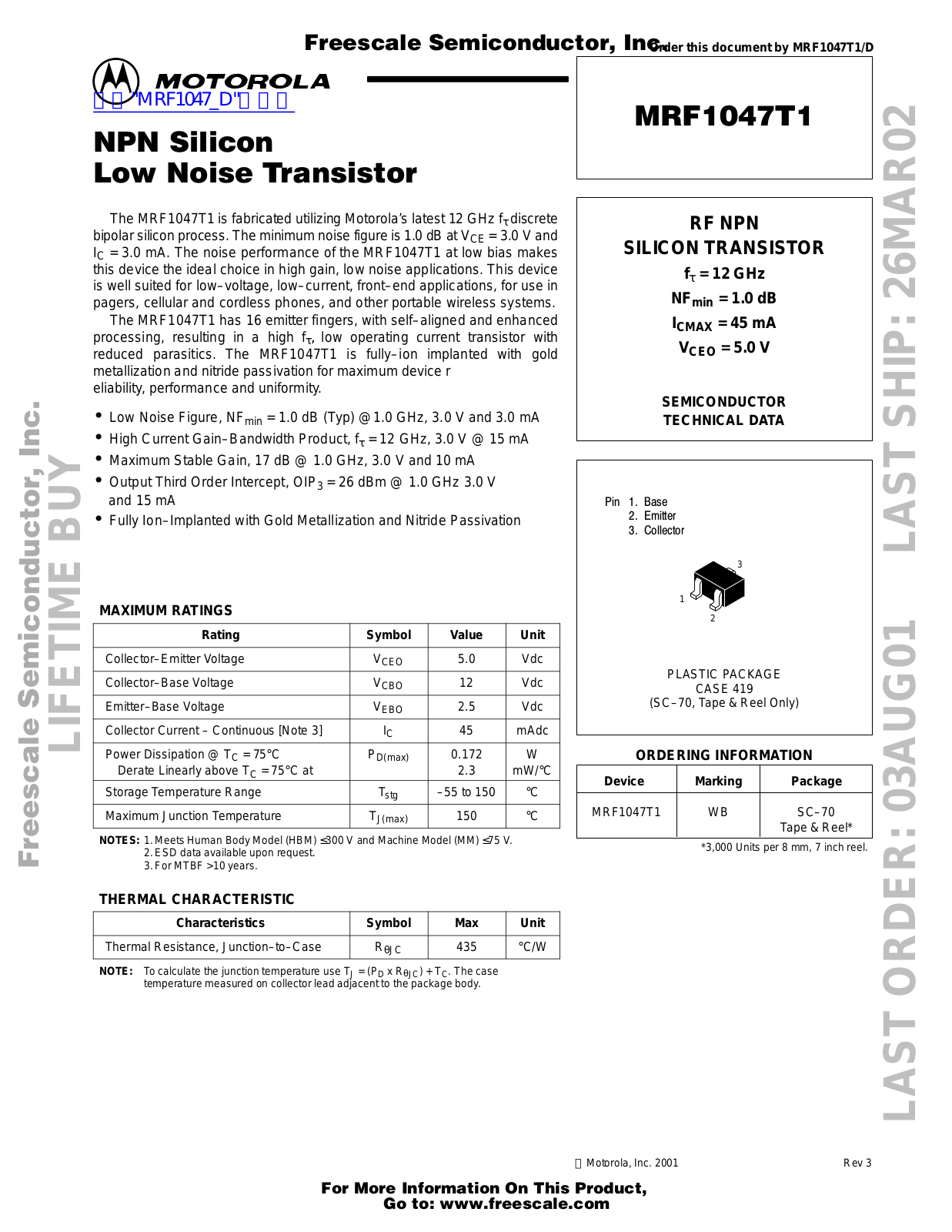 MOTOROLA MRF1041T1 Technical data